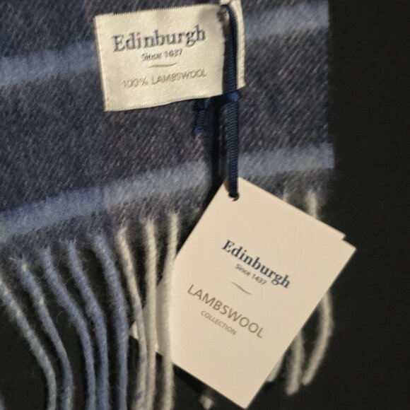 Edinburgh 100% Lambswool Tartan Scarf - Mill Check Eclipse - Blue Plaid 10" x 64 - Picture 2 of 3